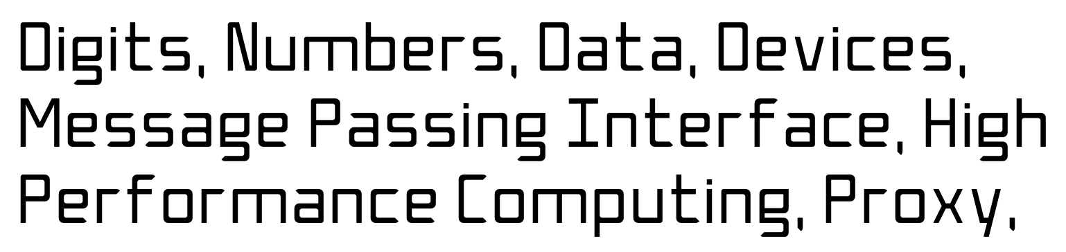 A preview of the aforementioned font, showing words like 'Digits', 'Numbers', 'Data', and 'Devices'.